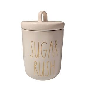RAE DUNN Magenta Gold Letters "SUGAR RUSH" Ceramic Farmhouse Kitchen Canister